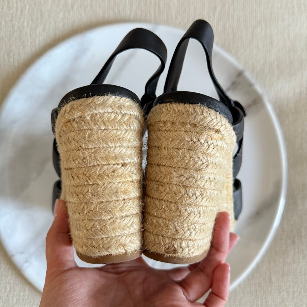 Prada Leather Wedge Espadrilles Black Beige Size 36.5 - Picture 7 of 7